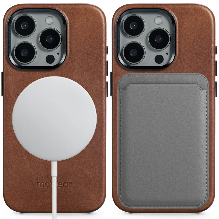 moVear backCover 4S Skórzane plecki do Apple iPhone 15 Pro Max (6.7") | kompatybilne z MagSafe, Skóra naturalna olejowana (Ciemnobrązowa)