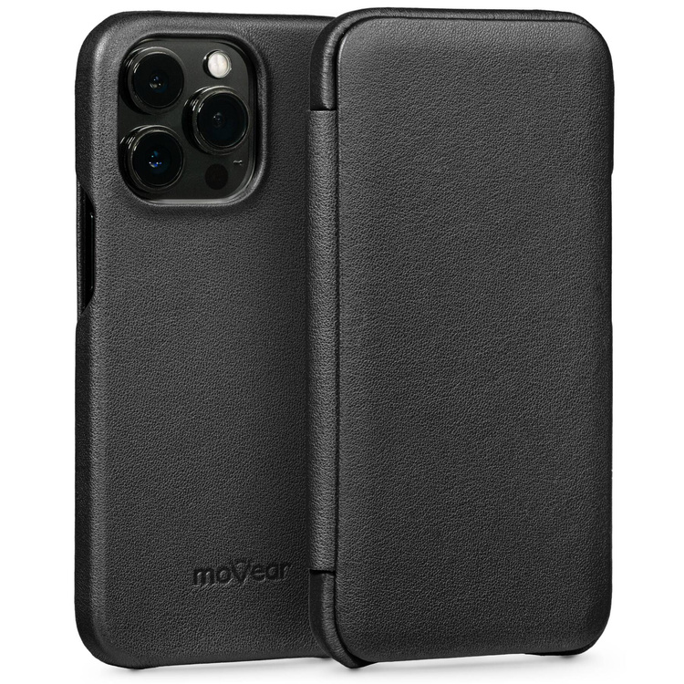 moVear flipSide S skórzane etui do Apple iPhone 13 Pro (6.1") | Skóra naturalna gładka (Czarna)