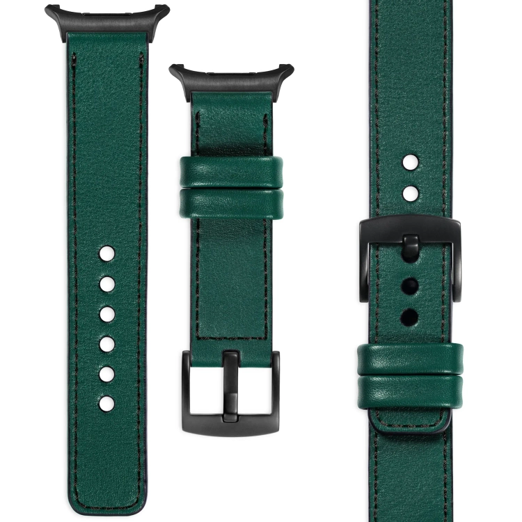 moVear Prestige C1 Skórzany pasek 22mm do Samsung Galaxy Watch Ultra | Zielony butelkowy, czarne przeszycie [rozmiary XS-XXL i klamra do wyboru]