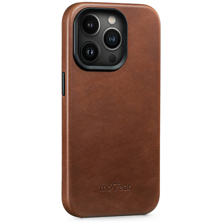 moVear backCover 4S Skórzane plecki do Apple iPhone 14 Pro (6.1") | kompatybilne z MagSafe, Skóra naturalna olejowana (Ciemnobrązowa)