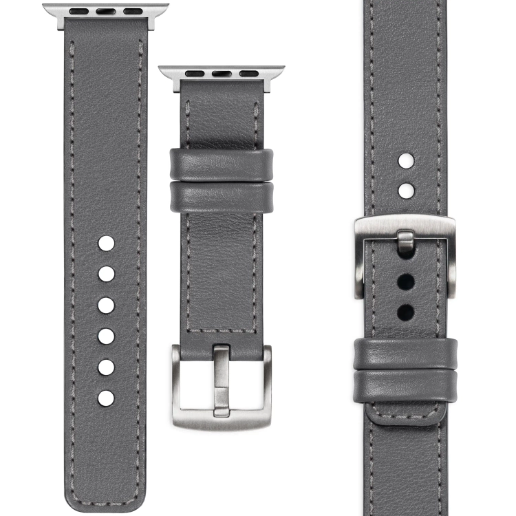 moVear Prestige C1 Skórzany pasek 22mm do Apple Watch 10 / 9 / 8 / 7 / 6 / 5 / 4 / SE (46/45/44mm) & Ultra (49mm) | Szary, szare przeszycie [rozmiary XS-XXL i klamra do wyboru]