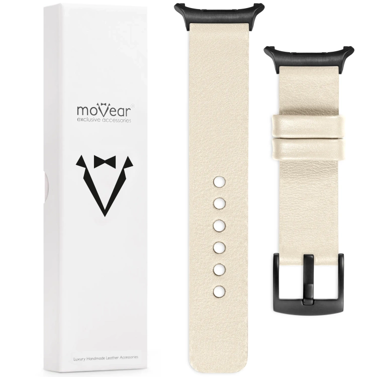 moVear Prestige S1 Skórzany pasek 24mm do Samsung Galaxy Watch Ultra | Beżowy [rozmiary XS-XXL i klamra do wyboru]