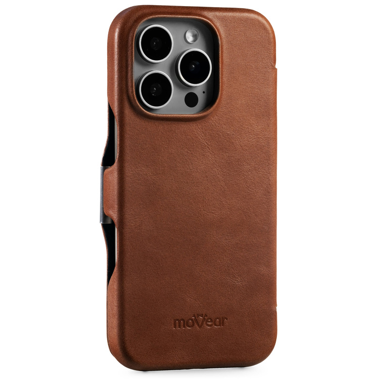 moVear flipSide 4C skórzane etui do Apple iPhone 16 Pro (6.3") | Skóra naturalna olejowana (Ciemnobrązowa)