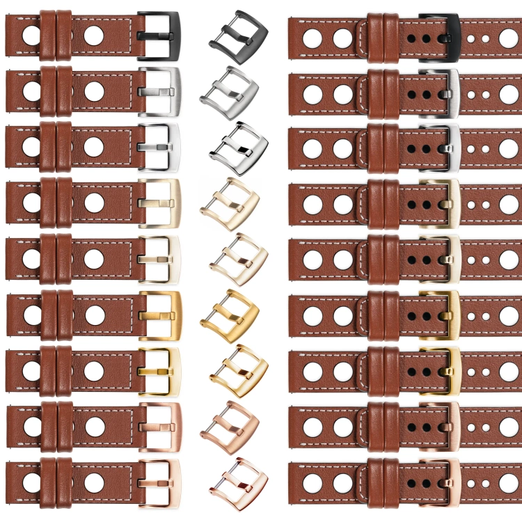 moVear Prestige R1 Skórzany pasek 26mm do zegarka | Brązowy, białe przeszycie [rozmiary XS-XXL i klamra do wyboru]