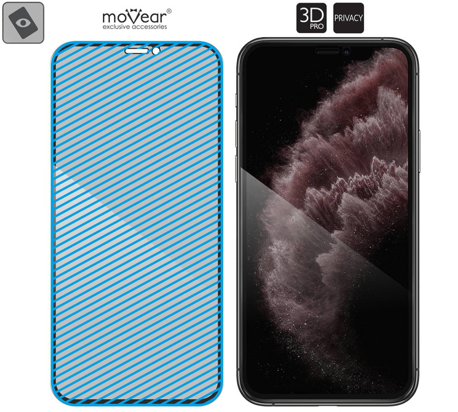 2 szt. | moVear GLASS mSHIELD 3D PRO privacy do Apple iPhone 11 Pro Max / Xs MAX (6.5") | (Prywatyzujące)