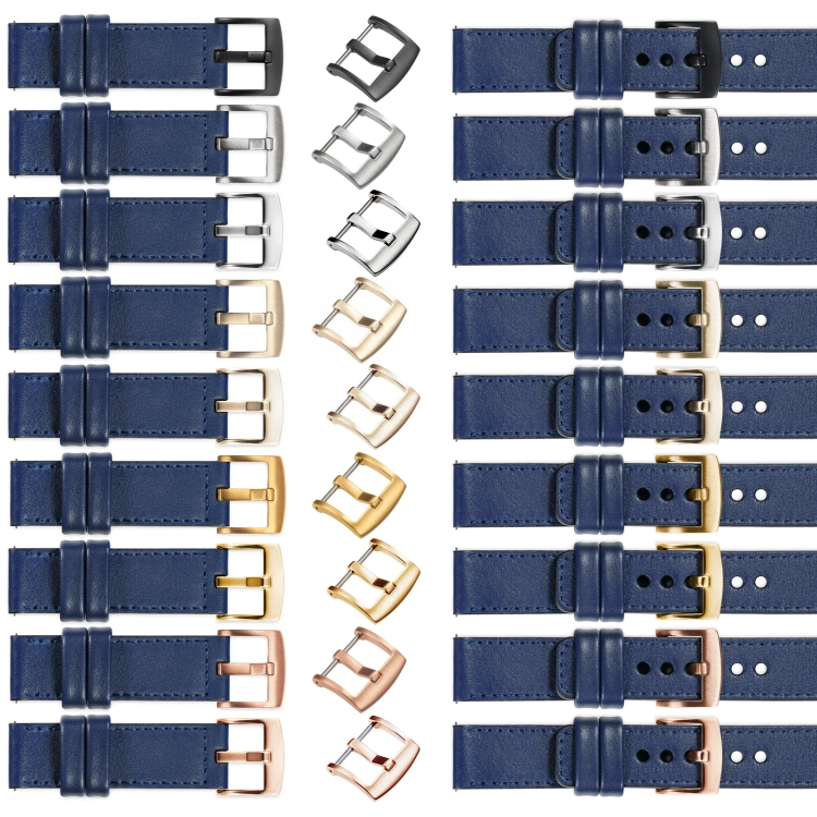moVear Prestige C1 Skórzany pasek 20mm do Garmin Vivoactive 5/3, Vivomove 3, Venu 2 | Granatowy, granatowe przeszycie [rozmiary XS-XXL i klamra do wyboru]