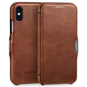 moVear flipSide C skórzane etui do Apple iPhone Xs / X (5.8") | Skóra naturalna olejowana (Ciemnobrązowa)