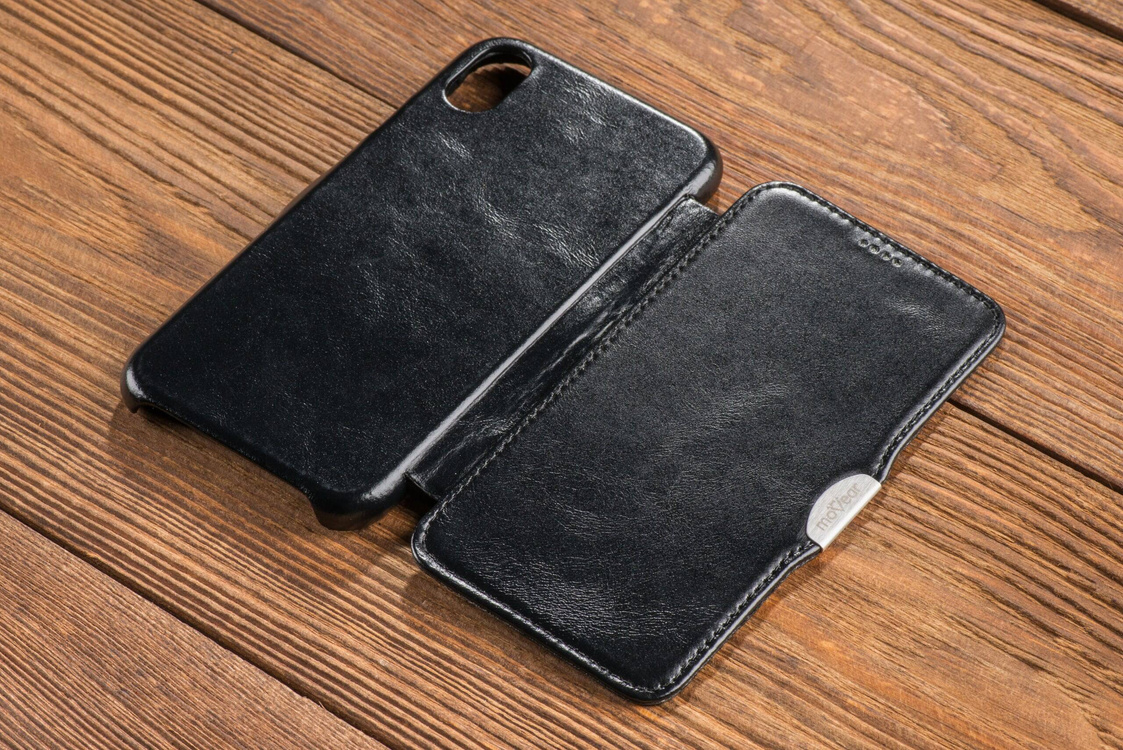 moVear flipSide C skórzane etui do Apple iPhone Xr (6.1") | Skóra naturalna vintage (Czarna)
