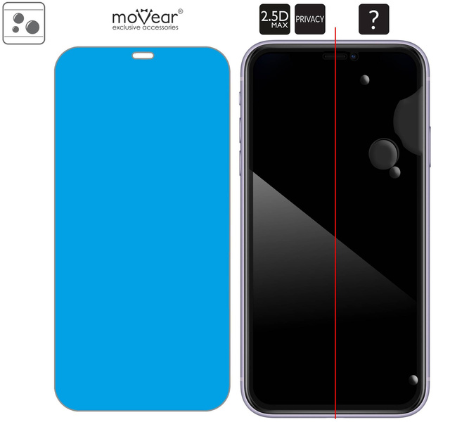 moVear GLASS mSHIELD 2.5D MAX privacy do Apple iPhone 11 / Xr (6.1") (Prywatyzujące, kompatybilne z etui)