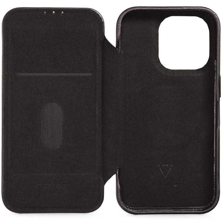 moVear flipSide 4S skórzane etui do Apple iPhone 14 Pro Max (6.7") | Skóra naturalna olejowana (Czarna)