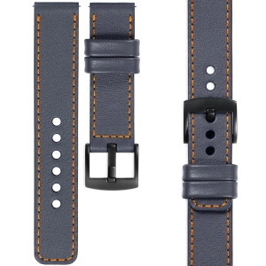 moVear Prestige C1 Skórzany pasek 20mm do zegarka | Szary stalowy, pomarańczowe przeszycie [rozmiary XS-XXL i klamra do wyboru]