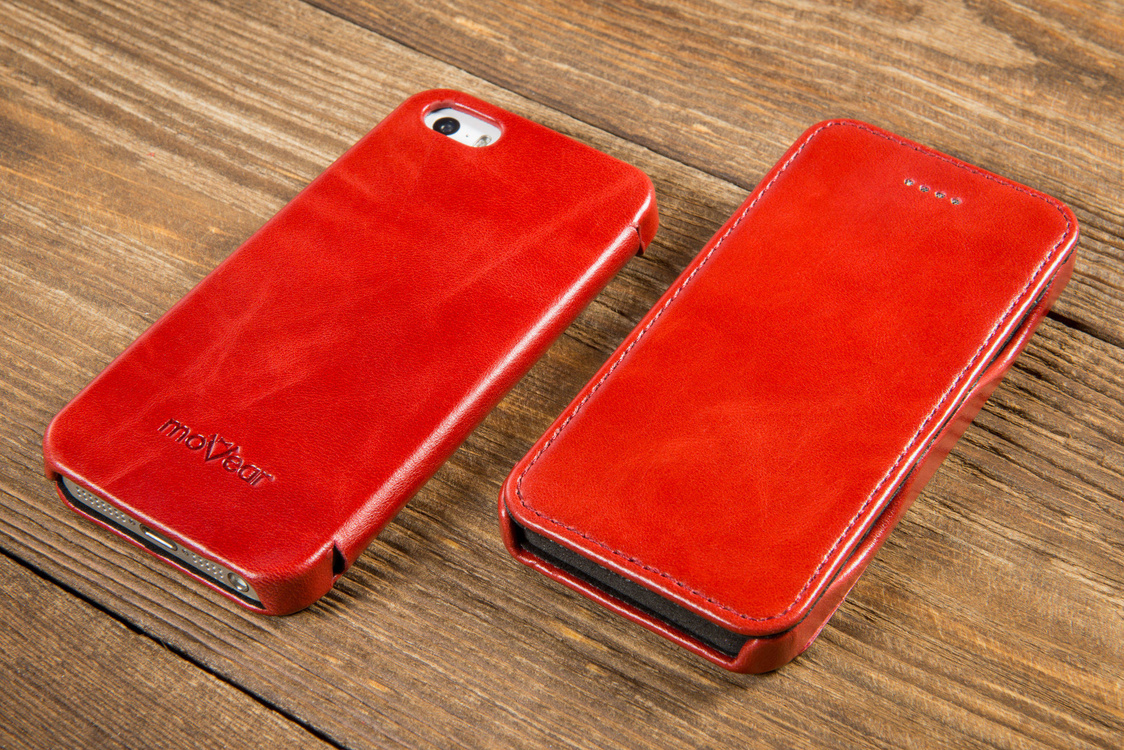 moVear flipSide C Skórzane Etui do Apple iPhone SE / 5s / 5 | Skóra Vintage | Czerwony