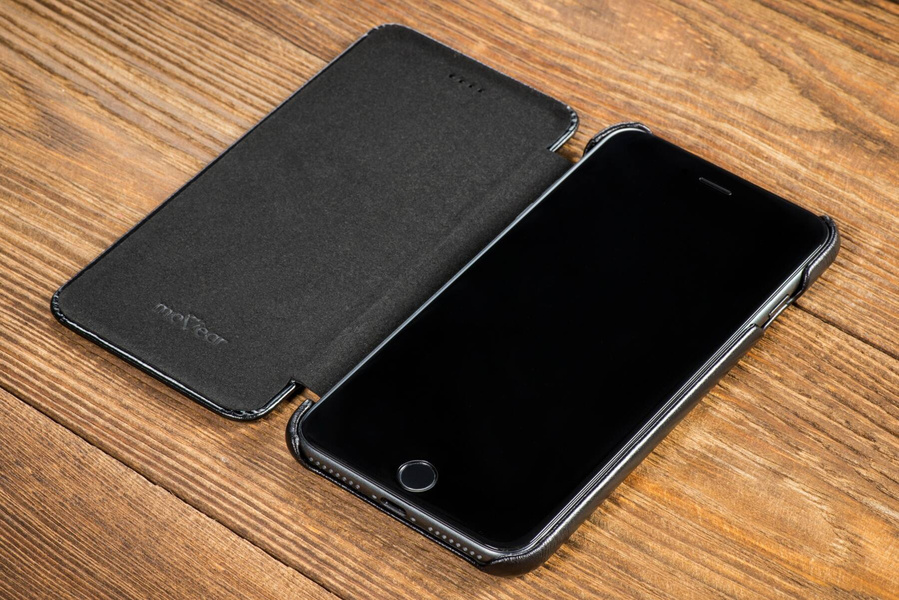 moVear flipSide S skórzane etui do Apple iPhone 8 Plus / 7 Plus (5.5") | Skóra naturalna vintage (Czarna)