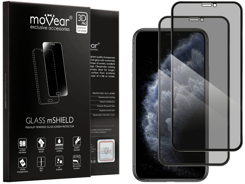 2 szt. | moVear GLASS mSHIELD 3D PRO privacy do Apple iPhone 11 Pro / Xs / X (5.8") | (Prywatyzujące)