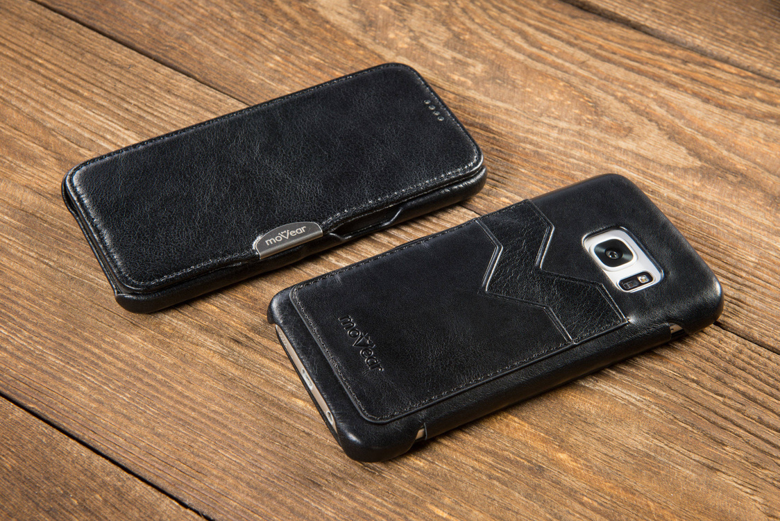 moVear flipSide C+ Skórzane Etui do Samsung Galaxy S7 | Skóra Vintage | Czarny