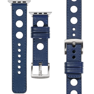 moVear Prestige R1 Skórzany pasek 24mm do Apple Watch 10 / 9 / 8 / 7 / 6 / 5 / 4 / SE (46/45/44mm) & Ultra (49mm) | Granatowy, granatowe przeszycie [rozmiary XS-XXL i klamra do wyboru]