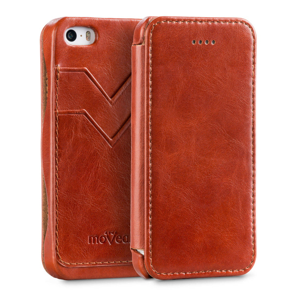moVear flipSide C+ Skórzane Etui do Apple iPhone SE / 5s / 5 | Skóra Vintage | Brązowy