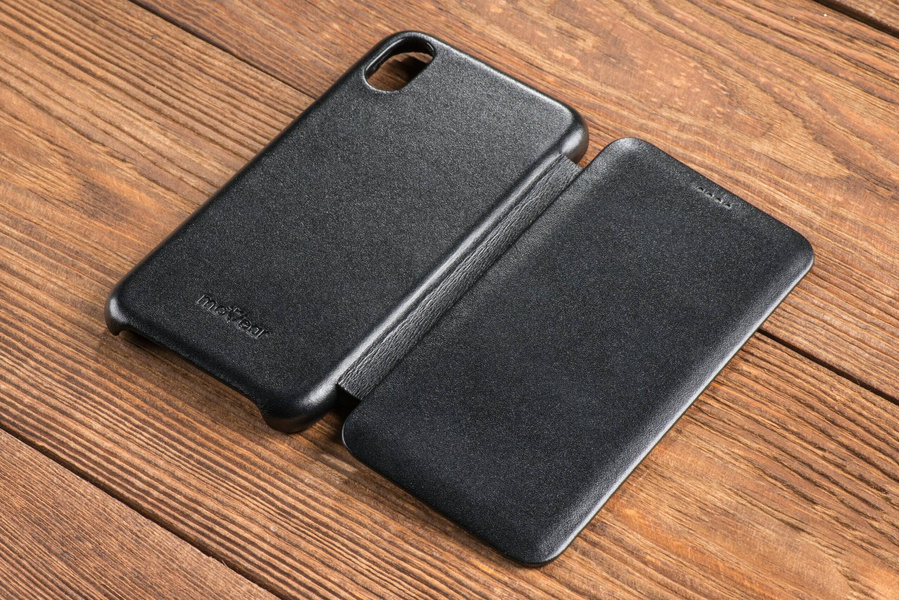 moVear flipSide S skórzane etui do Apple iPhone Xr (6.1") | Skóra naturalna gładka (Czarna)