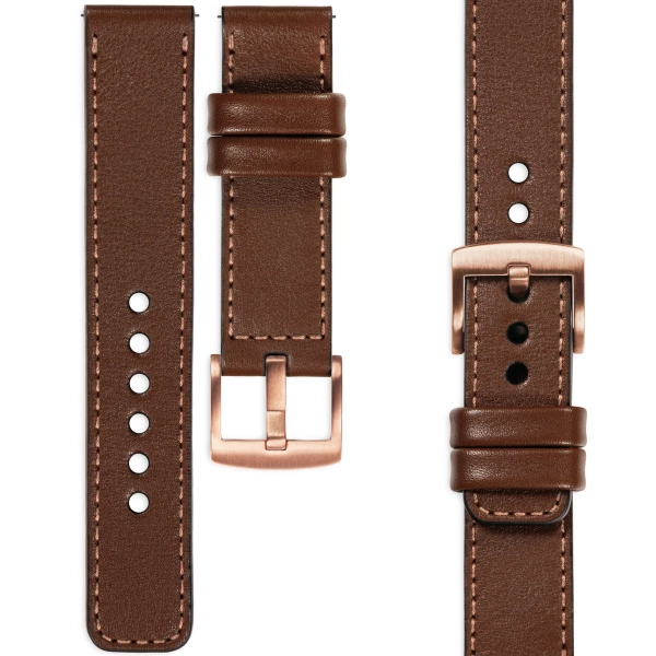 moVear Prestige C1 Skórzany pasek 20mm do zegarka | Ciemnobrązowy, różowe złoto przeszycie [rozmiary XS-XXL i klamra do wyboru]