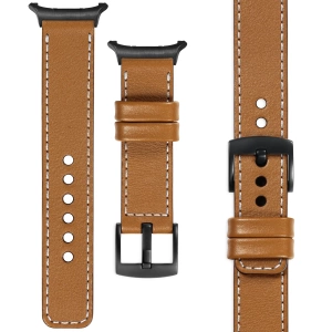 moVear Prestige C1 Skórzany pasek 24mm do Samsung Galaxy Watch Ultra | Jasnobrązowy, białe przeszycie [rozmiary XS-XXL i klamra do wyboru]