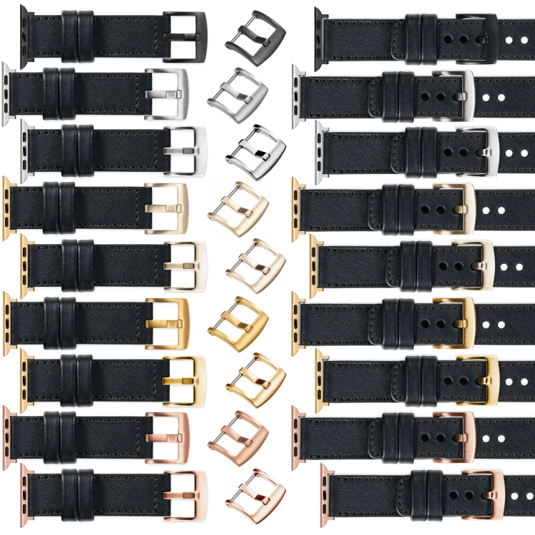 moVear Prestige C1 Skórzany pasek 22mm do Apple Watch 10 / 9 / 8 / 7 / 6 / 5 / 4 / SE (42/41/40mm) | Czarny, czarne przeszycie [rozmiary XS-XXL i klamra do wyboru]
