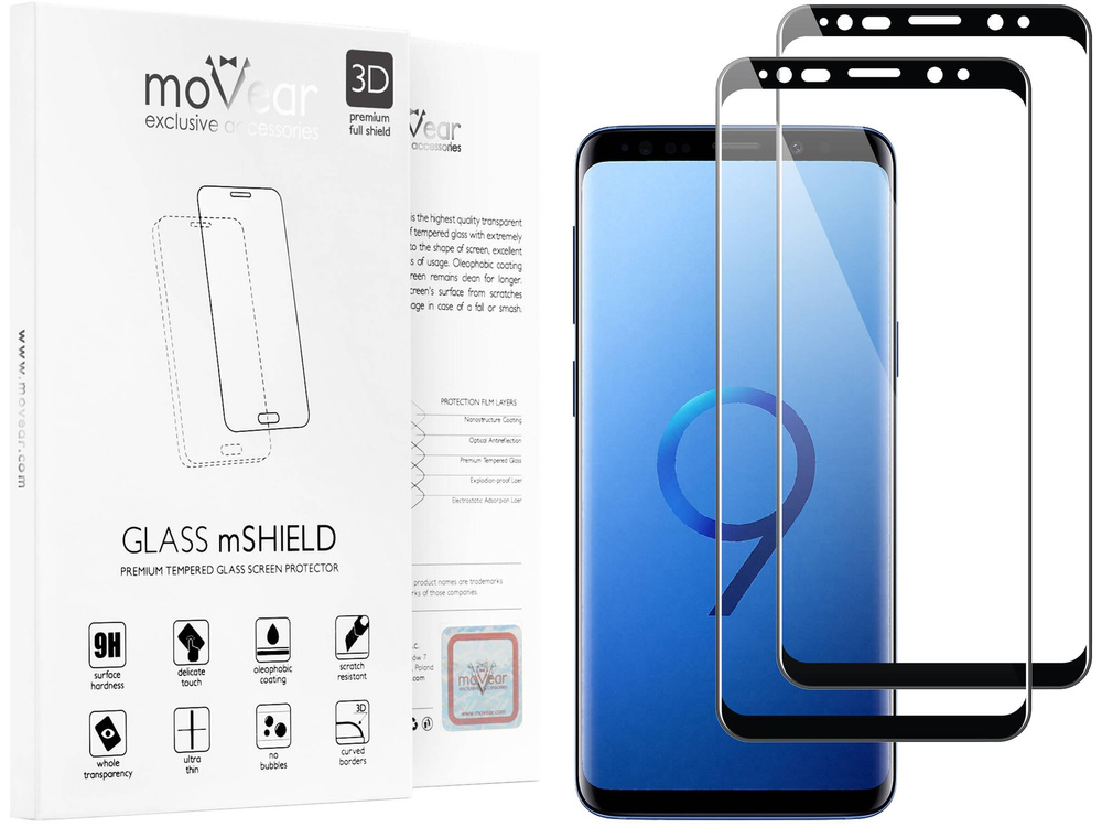 2 szt. | moVear GLASS mSHIELD 3D do Samsung Galaxy S9+ (Plus) (6.2") (na cały ekran)