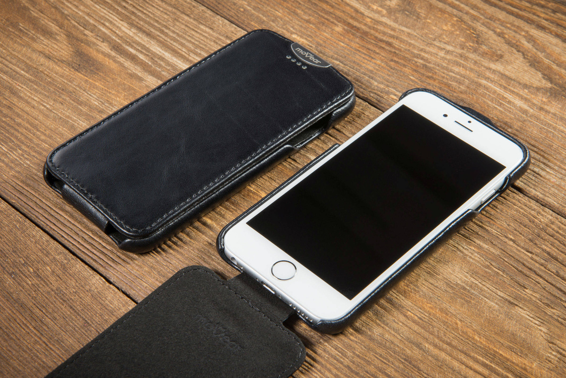 moVear flipDown C Skórzane Etui do Apple iPhone 6 / 6s | Skóra Vintage | Czarny