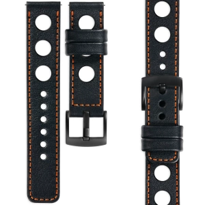 moVear Prestige R1 Skórzany pasek 26mm do zegarka | Czarny, ciemnopomarańczowe przeszycie [rozmiary XS-XXL i klamra do wyboru]