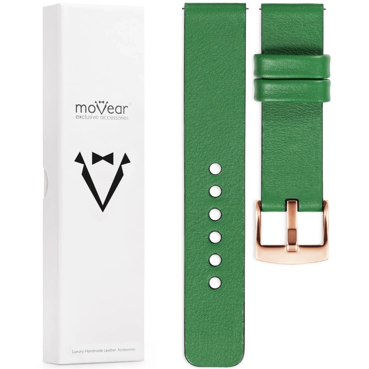 moVear Prestige S1 Skórzany pasek 18mm do Huawei Watch GT 5 4 / Pro (42/41mm) | Zielony [rozmiary XS-XXL i klamra do wyboru]
