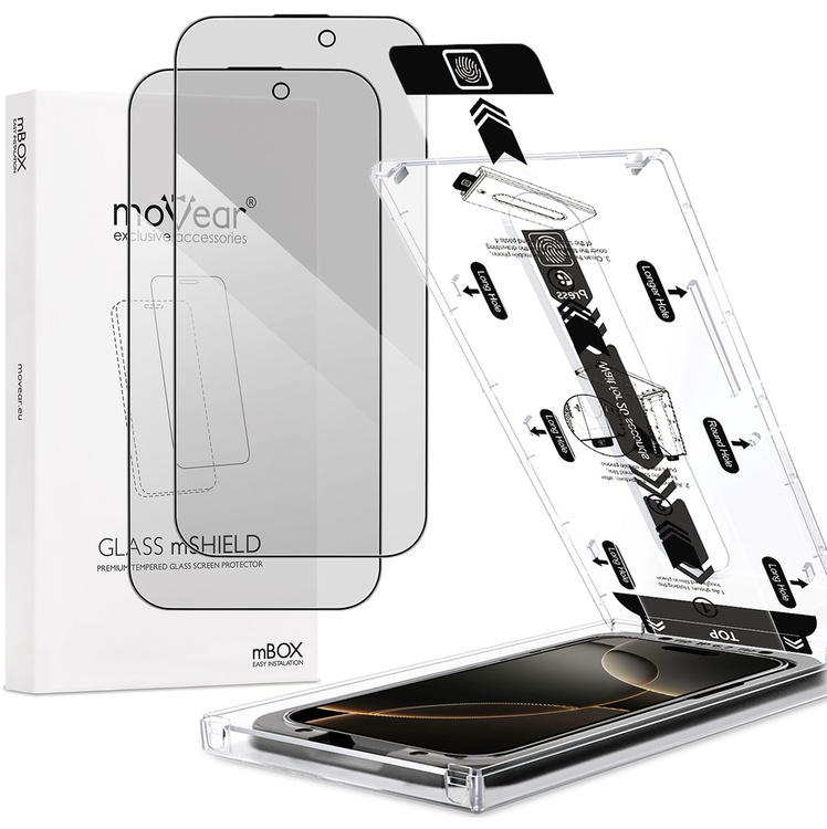 2 szt. | moVear mBOX GLASS mSHIELD 2.5D MAX privacy do Apple iPhone 17 Pro / 17 / 16 Pro (6.3") (Anty spy, z Aplikatorem)