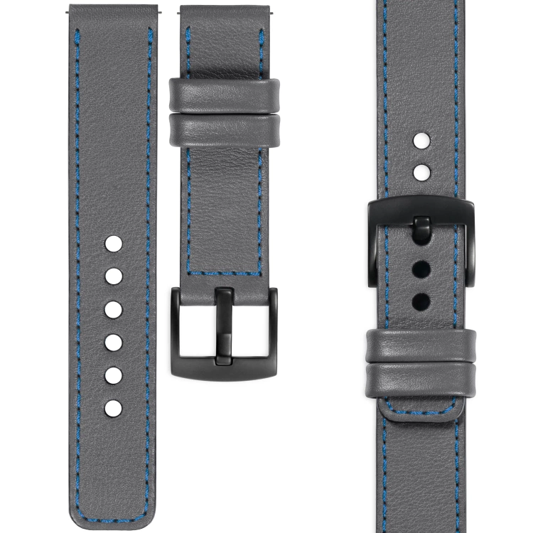 moVear Prestige C1 Skórzany pasek 20mm do zegarka | Szary, niebieskie przeszycie [rozmiary XS-XXL i klamra do wyboru]
