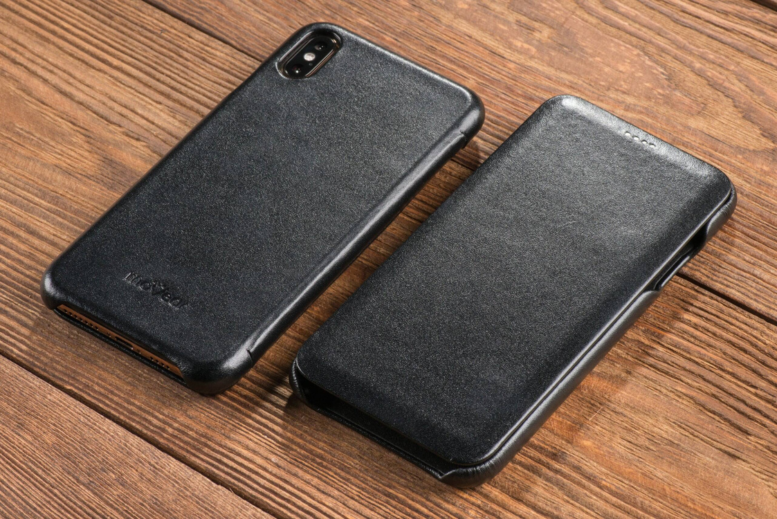 moVear flipSide S skórzane etui do Apple iPhone Xs MAX (6.5") | Skóra naturalna gładka (Czarna)