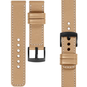 moVear Prestige C1 Skórzany pasek 22mm do Huawei Watch 5 4 3 2 1 - GT / Pro / Ultimate (48/46mm) | Cappuccino, białe przeszycie [rozmiary XS-XXL i klamra do wyboru]