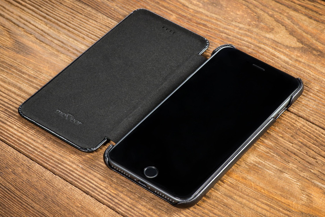 moVear flipSide S skórzane etui do Apple iPhone 8 Plus / 7 Plus (5.5") | Skóra naturalna gładka (Czarna)
