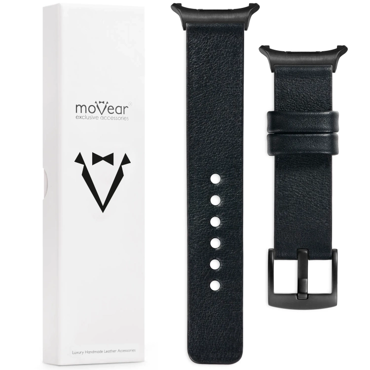 moVear Prestige S1 Skórzany pasek 22mm do Samsung Galaxy Watch Ultra | Czarny [rozmiary XS-XXL i klamra do wyboru]