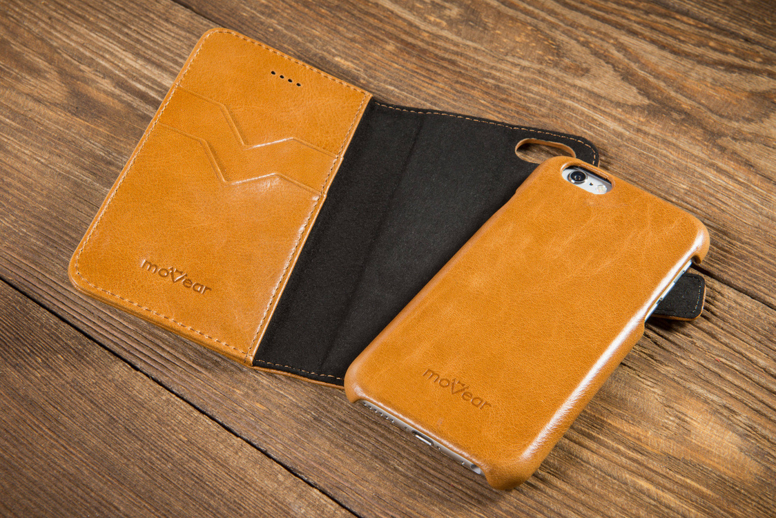 moVear multiCover W Skórzane Etui 3w1 do Apple iPhone 6 / 6s | Portfel, Wallet | Skóra Vintage | Jasnobrązowy