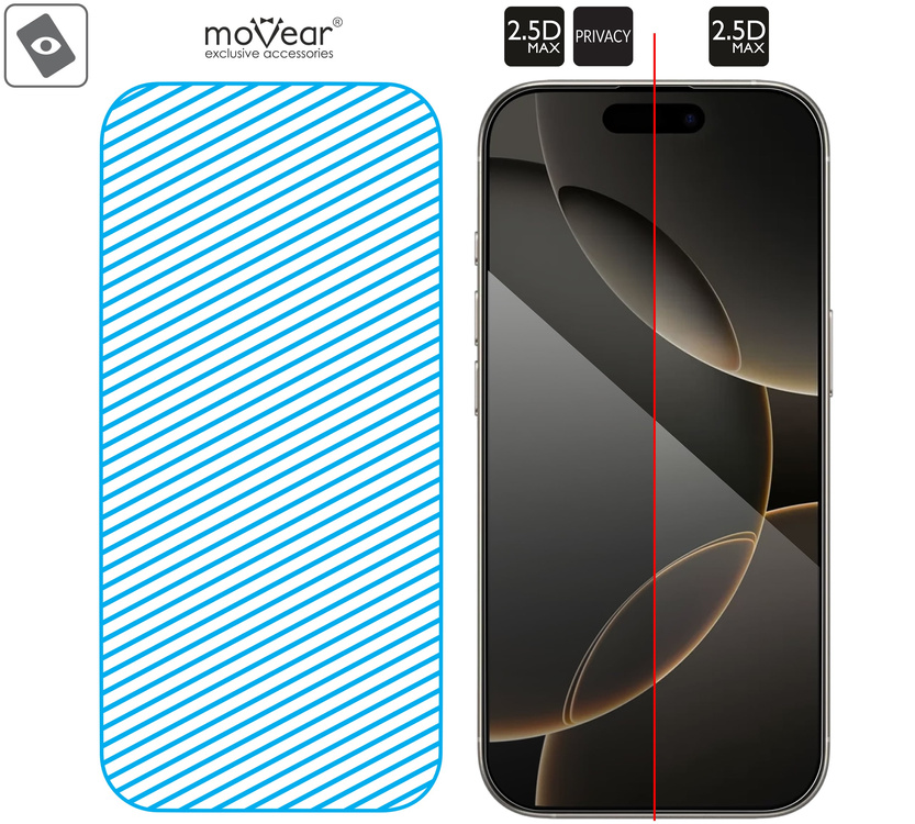 2 szt. | moVear mBOX GLASS mSHIELD 2.5D MAX privacy do Apple iPhone 17 Pro / 17 / 16 Pro (6.3") (Anty spy, z Aplikatorem)