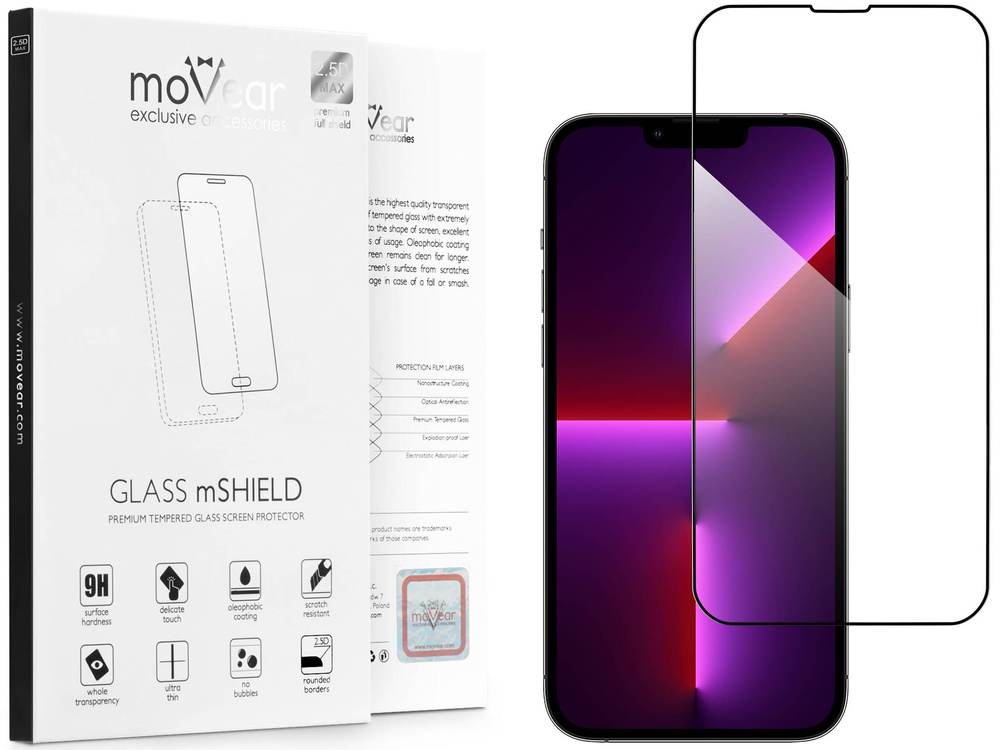 moVear GLASS mSHIELD 2.5D MAX do Apple iPhone 14 Plus / 13 Pro Max (6.7") (kompatybilne z etui)