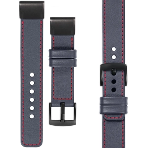 moVear Prestige C1 Skórzany pasek do Garmin QuickFit 22mm (Fenix / Forerunner / Epix / Instinct / Enduro / Quatix / MARQ - 47/45mm) | Szary stalowy, czerwone przeszycie [rozmiary XS-XXL i klamra do wyboru]