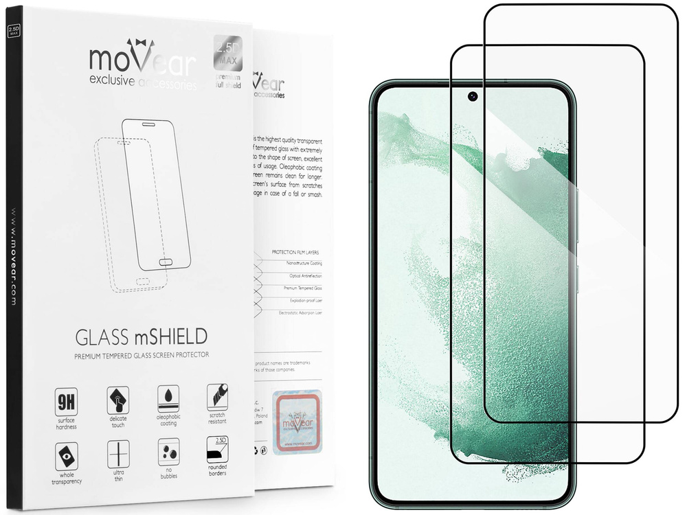 2 szt. | moVear GLASS mSHIELD 2.5D MAX do Samsung Galaxy S22+ (Plus) (6.6") (kompatybilne z etui)