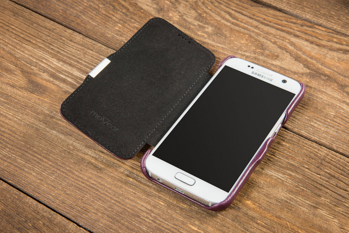 moVear flipSide C Skórzane Etui do Samsung Galaxy S6 | Skóra Vintage | Fioletowy
