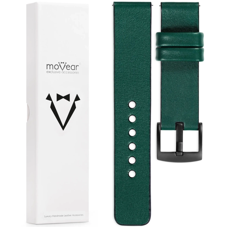 moVear Prestige S1 Skórzany pasek 22mm do Huawei Watch 5 4 3 2 1 - GT / Pro / Ultimate (48/46mm) | Zielony butelkowy [rozmiary XS-XXL i klamra do wyboru]