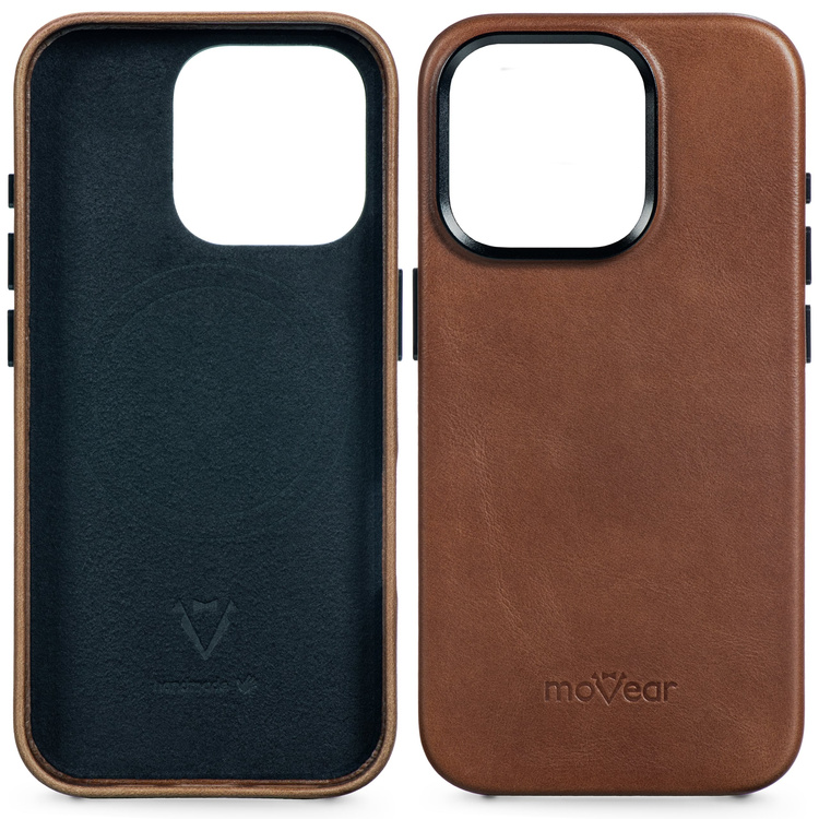 moVear backCover 4S Skórzane plecki do Apple iPhone 15 Pro Max (6.7") | kompatybilne z MagSafe, Skóra naturalna olejowana (Ciemnobrązowa)