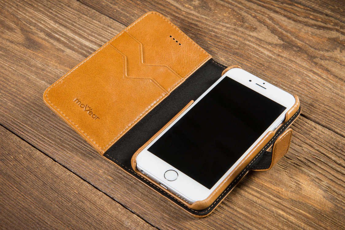 moVear multiCover W Skórzane Etui 3w1 do Apple iPhone 6 / 6s | Portfel, Wallet | Skóra Vintage | Jasnobrązowy