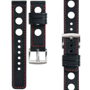 moVear Prestige R1 Skórzany pasek 18mm do zegarka | Czarny, czerwone przeszycie [rozmiary XS-XXL i klamra do wyboru]