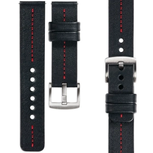 moVear Prestige C2 Skórzany pasek 26mm do zegarka | Czarny, czerwone przeszycie [rozmiary XS-XXL i klamra do wyboru]