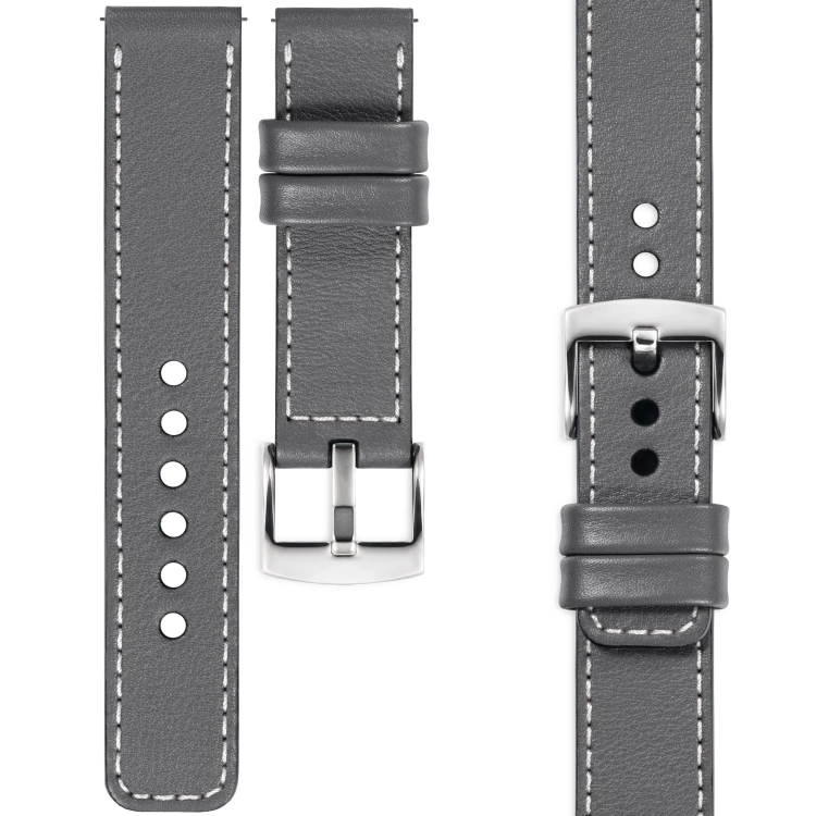 moVear Prestige C1 Skórzany pasek 22mm do zegarka | Szary, białe przeszycie [rozmiary XS-XXL i klamra do wyboru]