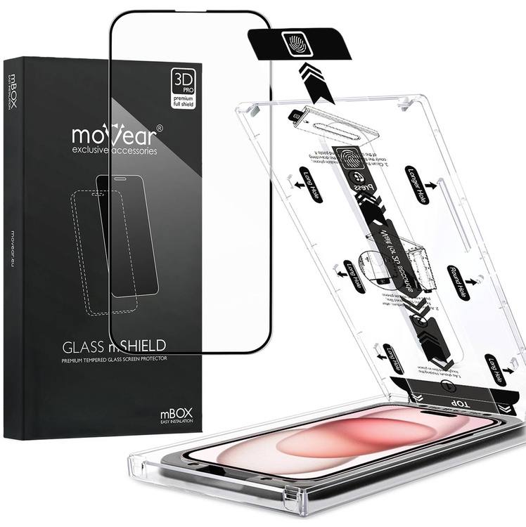 moVear mBOX GLASS mSHIELD 3D PRO do Apple iPhone 16 / 15 (6,1") (łatwy montaż)