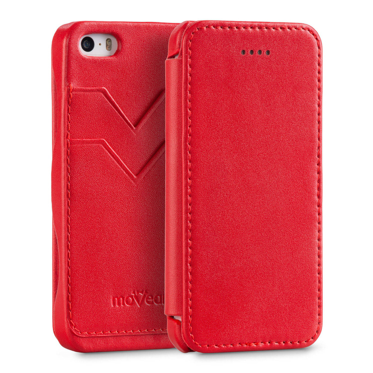 moVear flipSide C+ Skórzane Etui do Apple iPhone SE / 5s / 5 | Skóra Gładka | Czerwony
