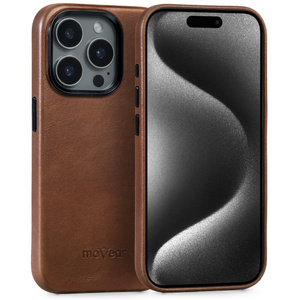 moVear backCover 4S Skórzane plecki do Apple iPhone 15 Pro Max (6.7") | kompatybilne z MagSafe, Skóra naturalna olejowana (Ciemnobrązowa)